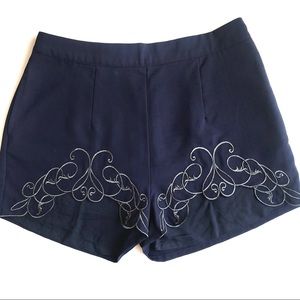 Three of Something Embroidered Navy Blue Shorts